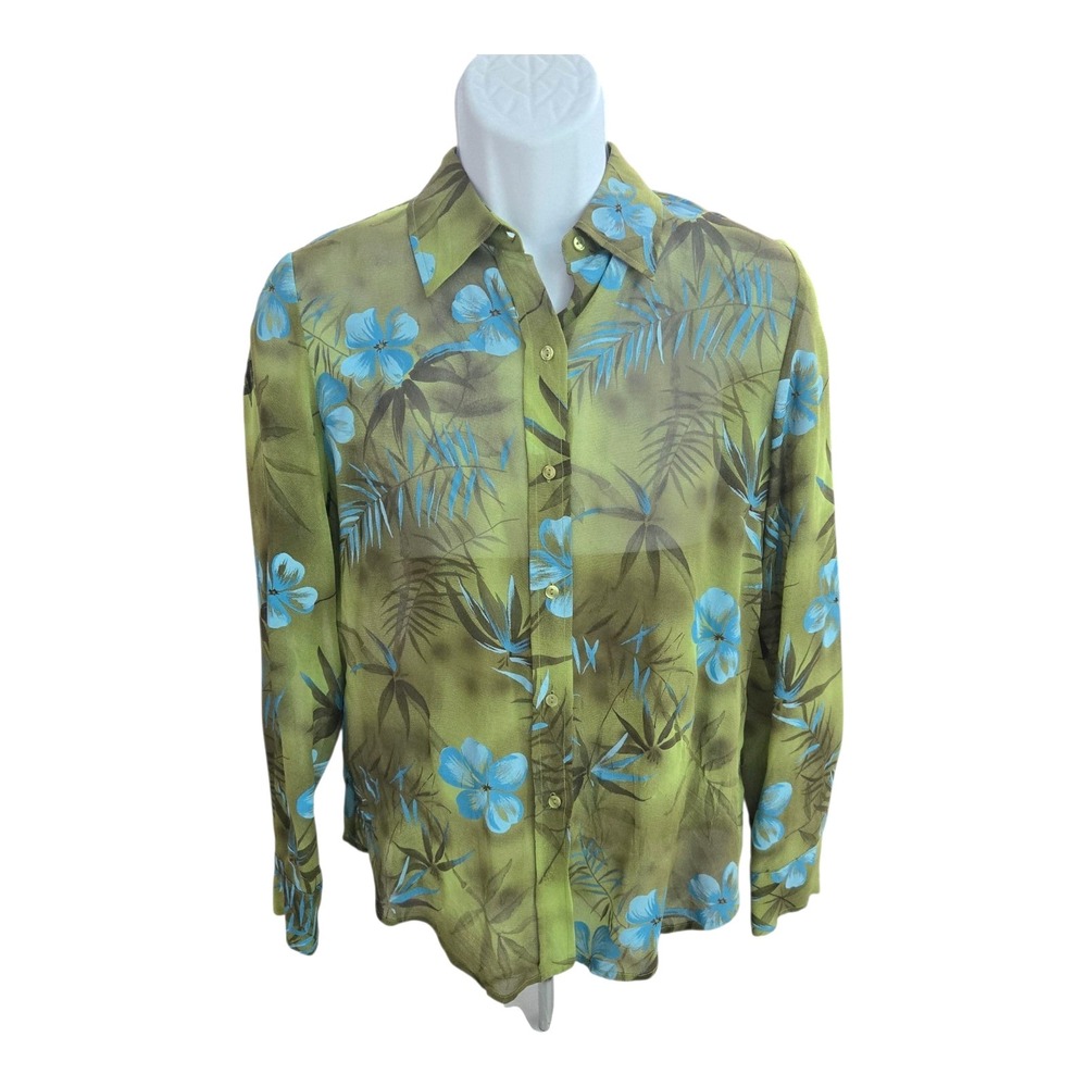 Spenser Jeremy‎ size 10 silk button front blouse floral print sheer long sleeve
